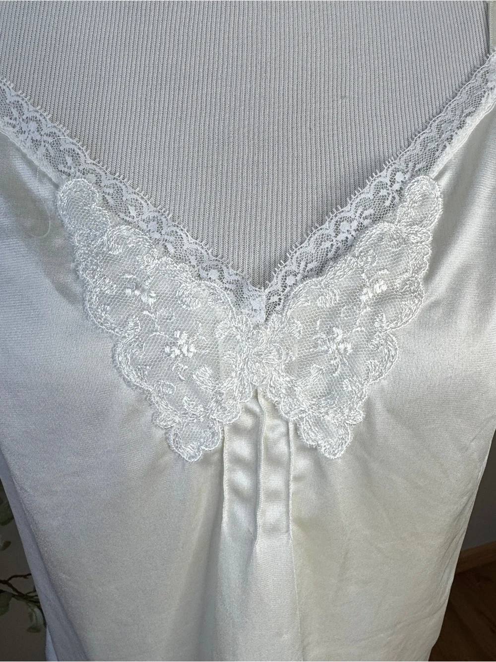 Vintage Lorrain 36 Satin Lace Cami Butterfly Made USA Nylon Lingerie Slip Top